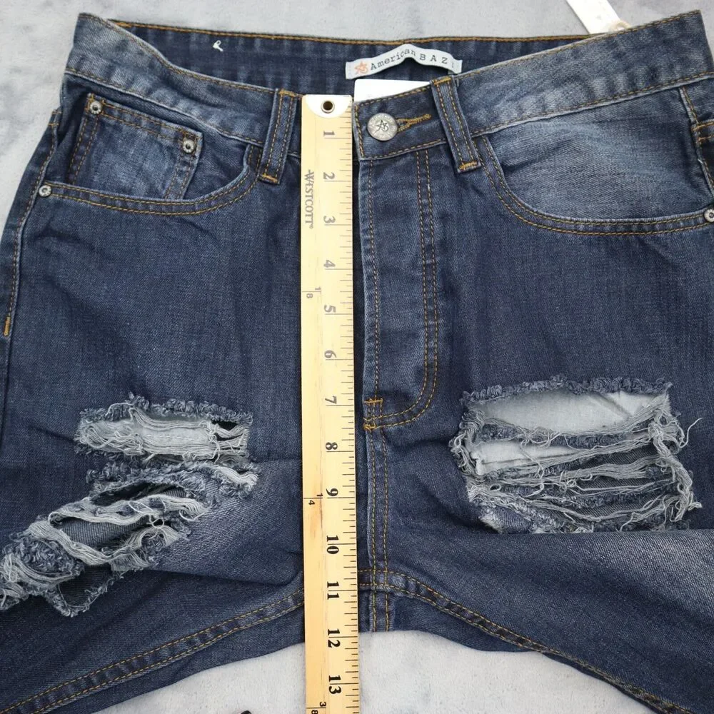 American Bazi Pants Womens 5 Blue Denim Straight Distressed High Rise Long Pants